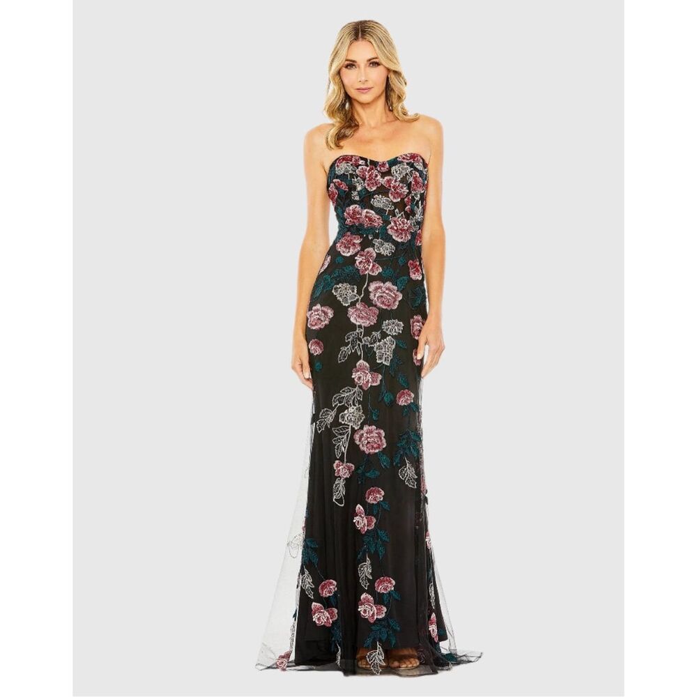 NWT MAC DUGGAL Strapless Floral Embroidered Gown Size 12 $898